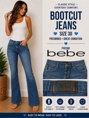 👖 Bebe Women’s Bootcut Jeans Size 30 – Medium Wash Stretch Denim – Preowned